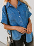 Short Sleeve Pocket Straight Denim Blouses - French - Drop Shoulder - Halter - V-Neck - Closed