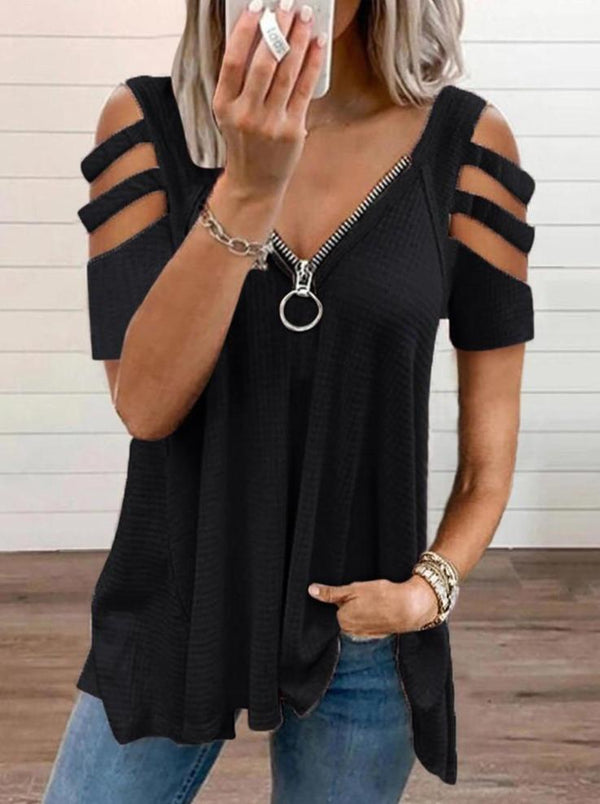 cold-shoulder-cutout-sleeve-zip-front-top