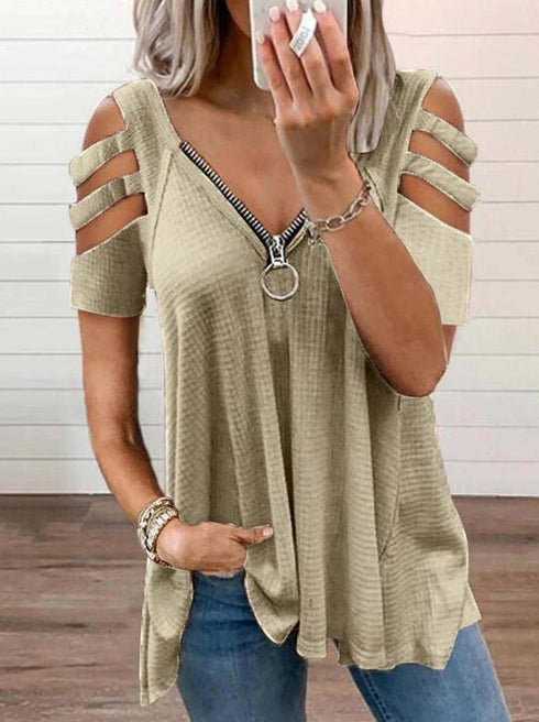 cold-shoulder-cutout-sleeve-zip-front-top