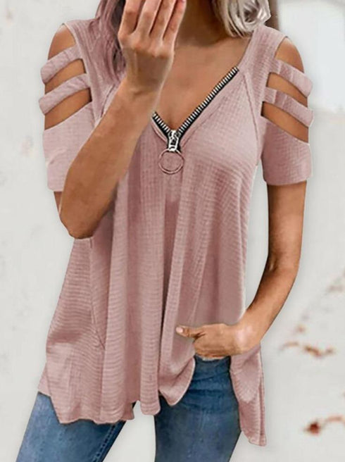 cold-shoulder-cutout-sleeve-zip-front-top