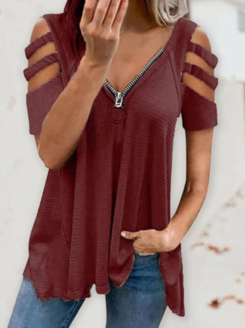 cold-shoulder-cutout-sleeve-zip-front-top