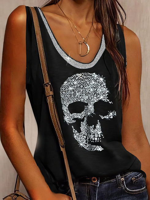 skull-print-round-neck-loose-sleeveless-t-shirt