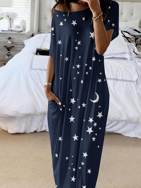 star-and-moon-print-short-sleeve-maxi-dress