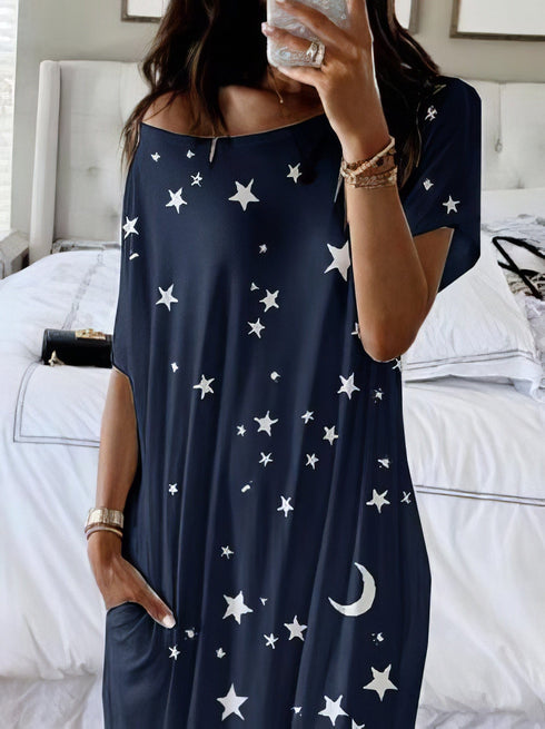 star-and-moon-print-short-sleeve-maxi-dress