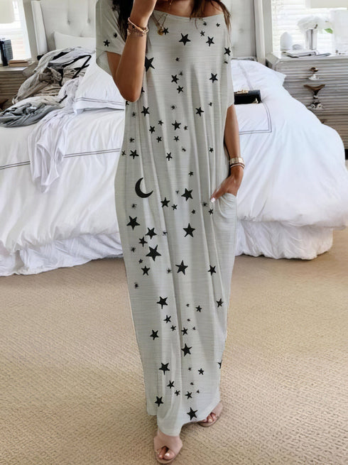 star-and-moon-print-short-sleeve-maxi-dress