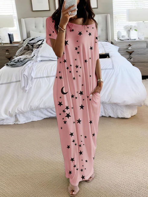 star-and-moon-print-short-sleeve-maxi-dress