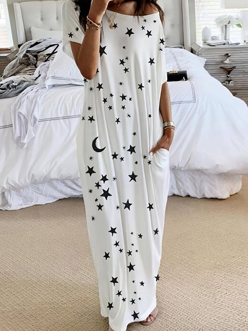 star-and-moon-print-short-sleeve-maxi-dress