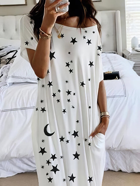 star-and-moon-print-short-sleeve-maxi-dress