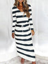 v-neck-loose-striped-print-long-sleeved-dress