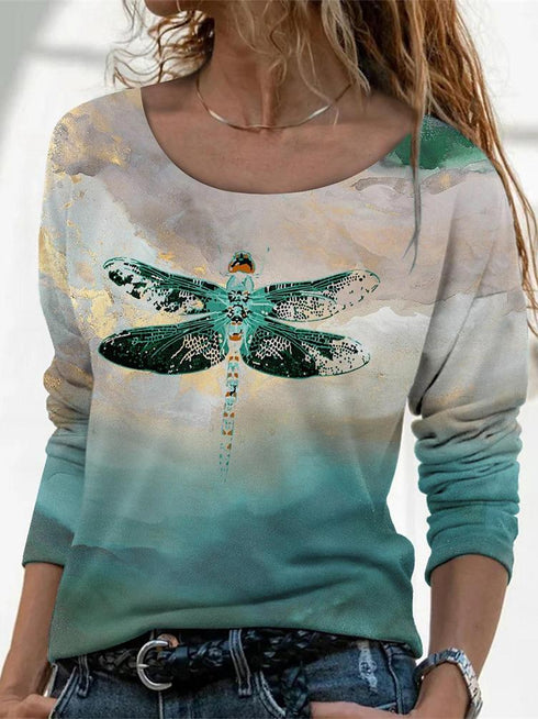 womens-t-shirts-dragonfly-print-round-neck-long-sleeve-t-shirt