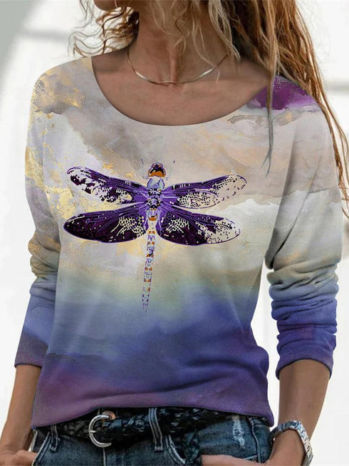 womens-t-shirts-dragonfly-print-round-neck-long-sleeve-t-shirt