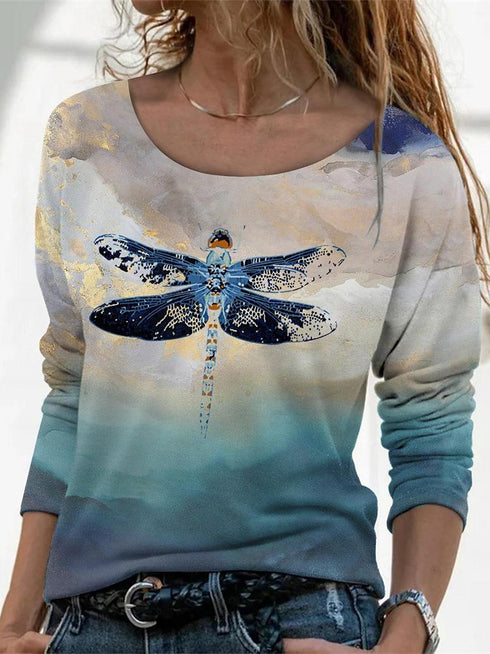 womens-t-shirts-dragonfly-print-round-neck-long-sleeve-t-shirt