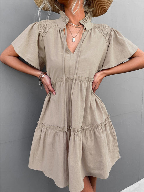 womens-dresses-pleated-belted-v-neck-short-sleeve-dress