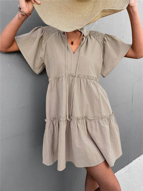 womens-dresses-pleated-belted-v-neck-short-sleeve-dress