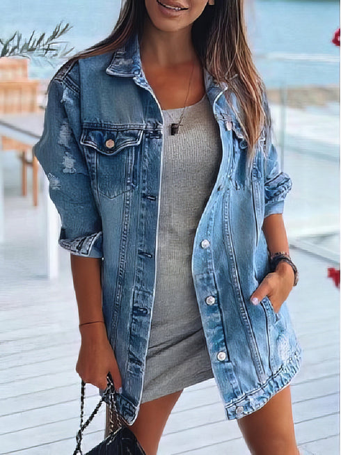 womens-jackets-long-sleeve-lapel-pocket-ripped-denim-jacket