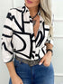 Button Up Fashion Print Long Sleeve Women's Blouse - V-Neck - Halter - Lightweight