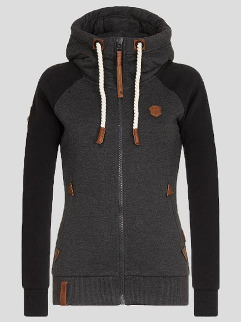 womens-hoodies-personalized-leather-brand-contrast-color-zipper-drawstring-hoodie
