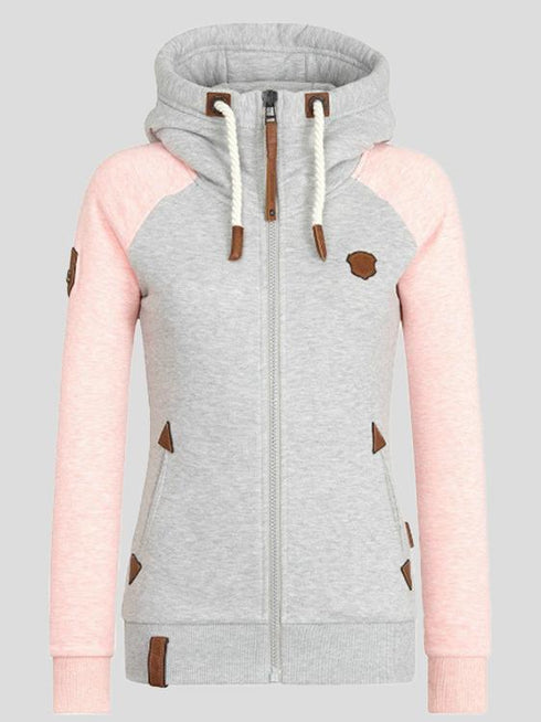 womens-hoodies-personalized-leather-brand-contrast-color-zipper-drawstring-hoodie