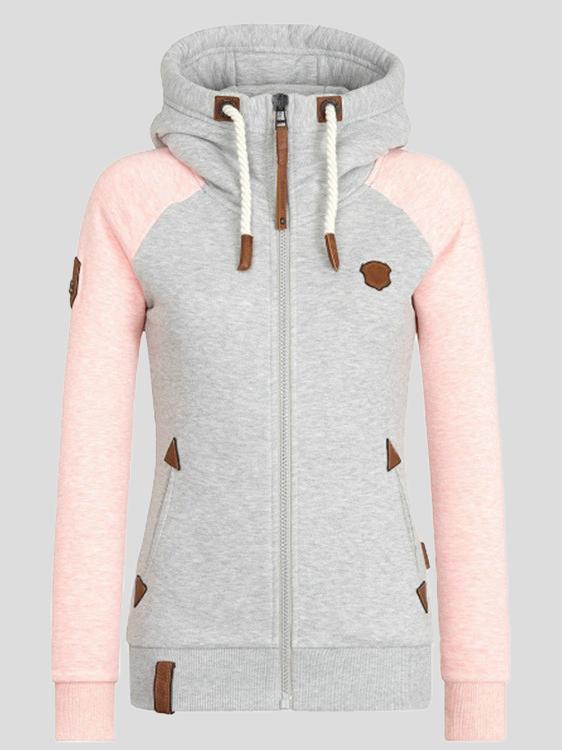 womens-hoodies-personalized-leather-brand-contrast-color-zipper-drawstring-hoodie