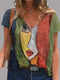 abstract-character-print-v-neck-short-sleeve-t-shirts