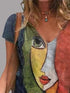 abstract-character-print-v-neck-short-sleeve-t-shirts