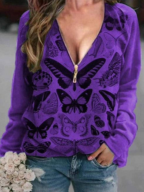 womens-t-shirts-v-neck-butterfly-print-zipper-long-sleeve-t-shirt