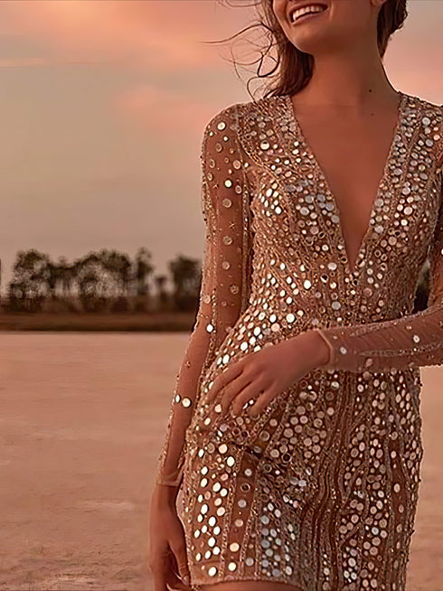 women-deep-v-neck-sequined-slim-dress