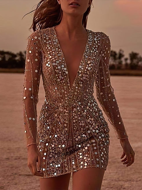 women-deep-v-neck-sequined-slim-dress