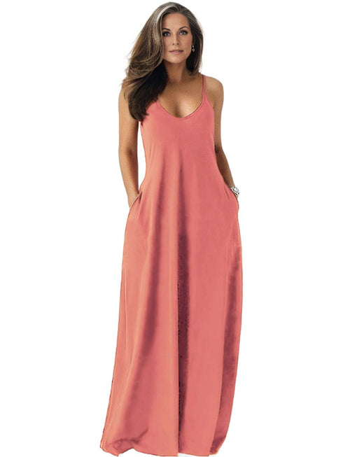 v-neck-solid-pocket-casual-sling-dress