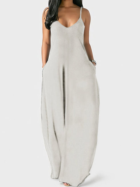 v-neck-solid-pocket-casual-sling-dress