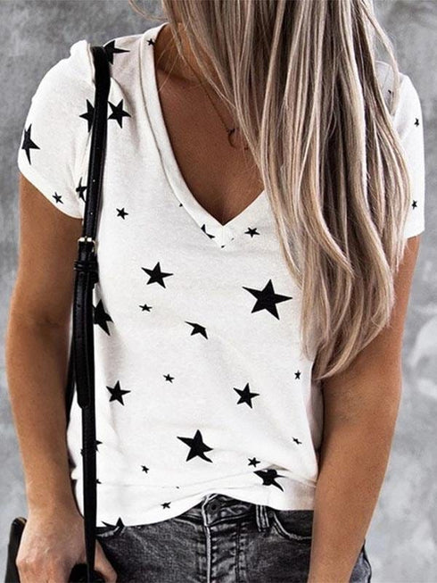 v-neck-star-print-short-sleeved-t-shirt