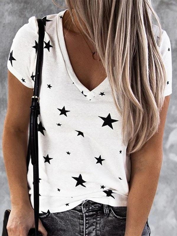 v-neck-star-print-short-sleeved-t-shirt