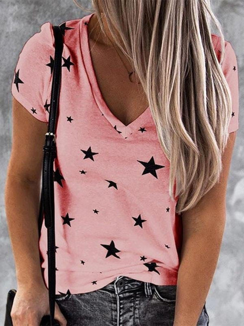 v-neck-star-print-short-sleeved-t-shirt