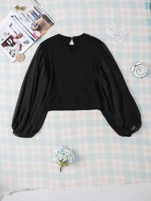 women-s-blouses-loose-elegant-round-neck-mid-sleeved-chiffon-blouse