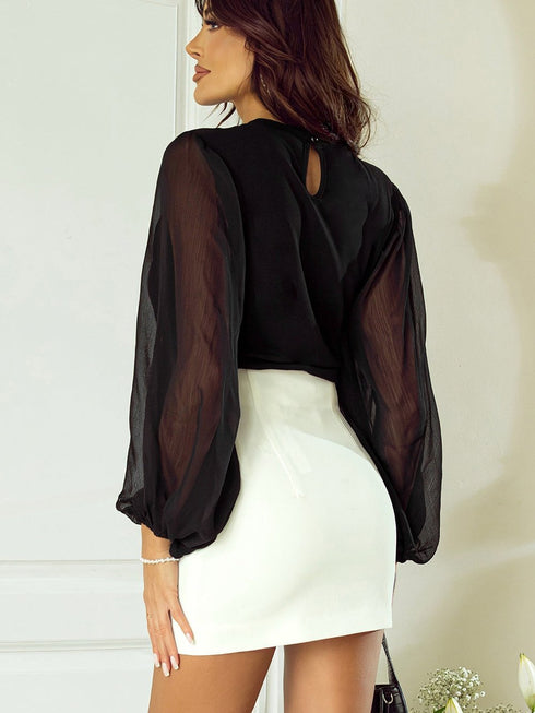 women-s-blouses-loose-elegant-round-neck-mid-sleeved-chiffon-blouse