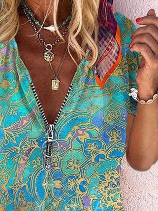 printed-zipper-v-neck-loose-short-sleeve-t-shirts