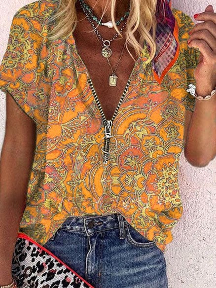 printed-zipper-v-neck-loose-short-sleeve-t-shirts