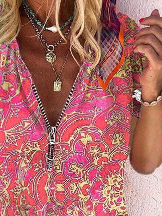 printed-zipper-v-neck-loose-short-sleeve-t-shirts