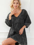 Chic Black Denim Babydoll Mini Dress with Puff Sleeves