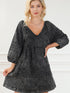 Chic Black Denim Babydoll Mini Dress with Puff Sleeves
