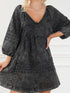 Chic Black Denim Babydoll Mini Dress with Puff Sleeves