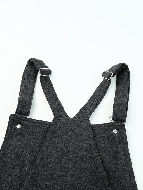 Vintage Gray Washed Drawstring Short Dungarees