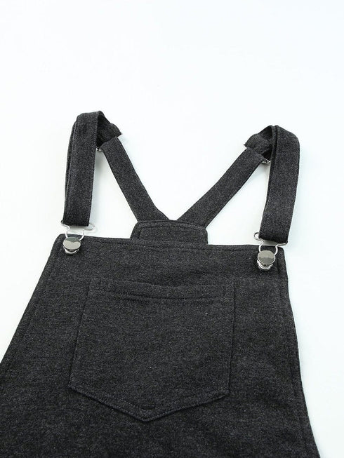 Vintage Gray Washed Drawstring Short Dungarees