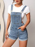Rolled Hem Slight-Stretch Patch Pockets Casual Denim Jumpsuit