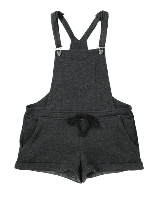 Vintage Gray Washed Drawstring Short Dungarees