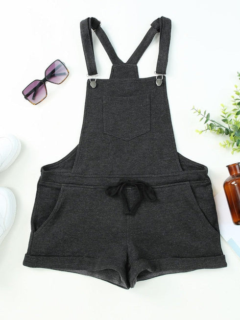 Vintage Gray Washed Drawstring Short Dungarees