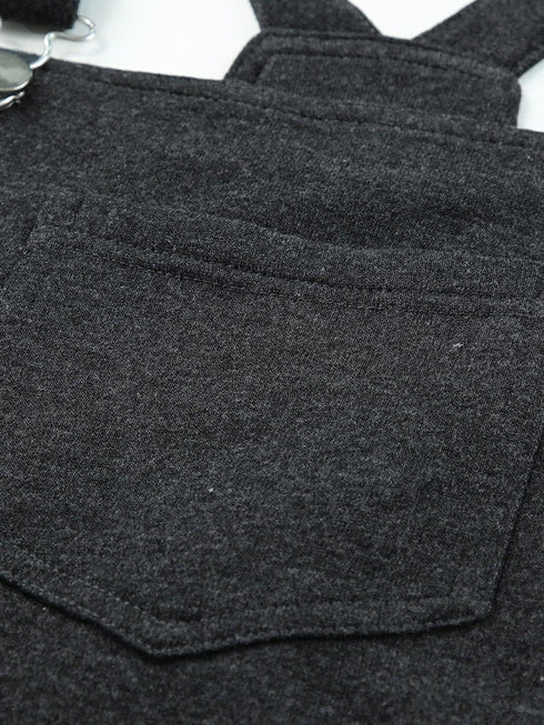 Vintage Gray Washed Drawstring Short Dungarees