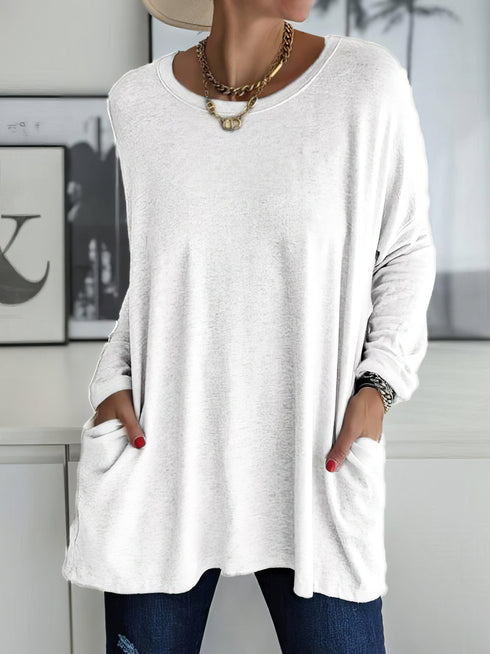 womens-t-shirts-loose-solid-round-neck-pocket-long-sleeve-t-shirt