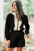 Black Two-tone Long Sleeve Zipped Front Casual Romper