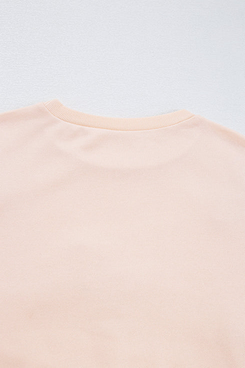 Parchment Embroidered Bow Lantern Sleeve Oversized Pullover Sweatshirt